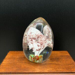 Murano Egg Paperweight Lilies Controlled Bubbles Hand Blown Clear Pontil 1970's